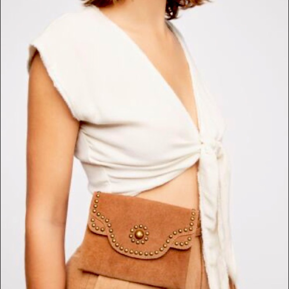 Free People Brown Suede Studded Belt Bag